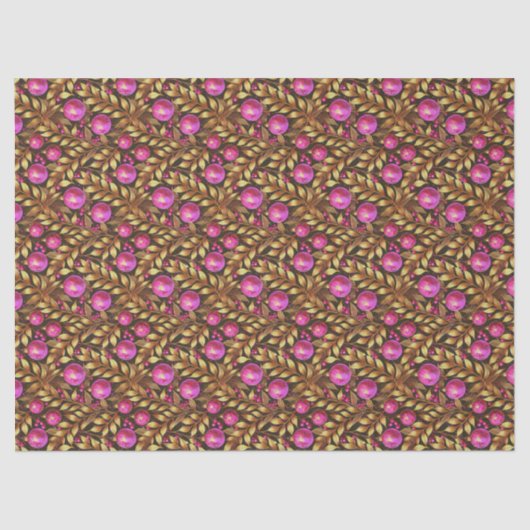 Papier Mousseline Magenta Gold Christmas Pattern#29 ID1009 (Recto)