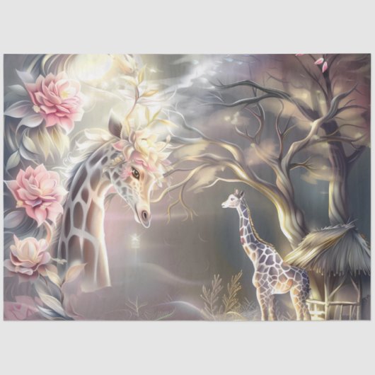 Papier Mousseline Magical Elegant Floral Giraffe Decoupage (Recto)