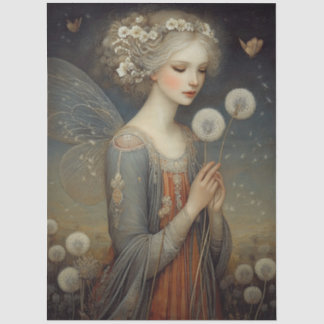 Papier Mousseline Magical Fairy & Dandelion Field Decoupage Art