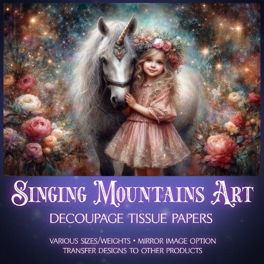 Papier Mousseline Magical Friendship Unicorn and Girl Decoupage