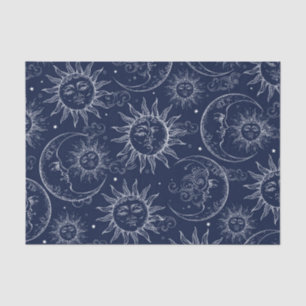 Papier Mousseline Magie Bleue Vintage Ciel Soleil Lune Étoiles
