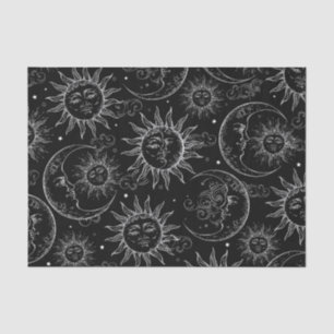 Papier Mousseline Magie Noire Céleste Soleil Lune Étoiles Vintage