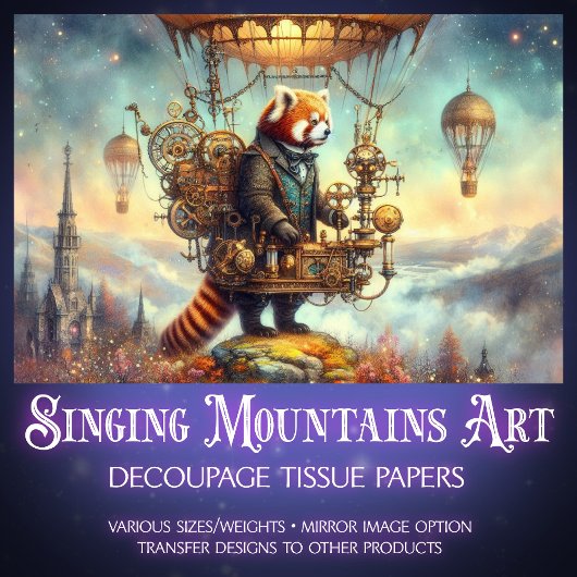 Papier Mousseline Magique Steampunk Red Panda Vol Découpage