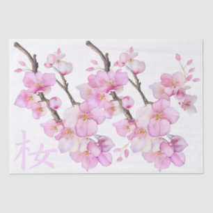 Papier Mousseline Magnifiques fleurs de cerisier Sakura rose à l'aqu