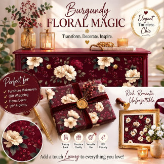 Papier Mousseline Magnolia de minuit Velours Bourgogne Floral Decoup