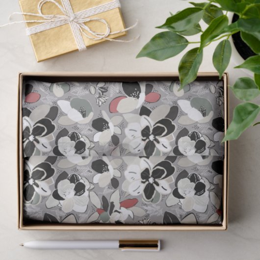 Papier Mousseline Magnolia d'hiver gris noir (Cadeau)