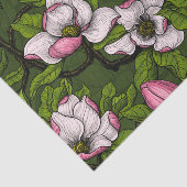 Papier Mousseline Magnolia en floraison sur vert foncé (Détail)