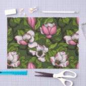 Papier Mousseline Magnolia en floraison sur vert foncé (Artisanat)