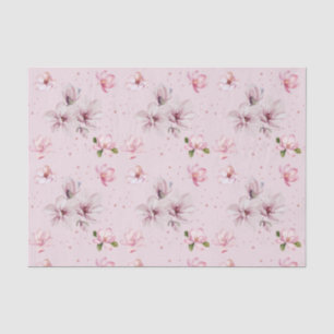 Papier Mousseline Magnolia Floral Aquarelle Rose Pâle Cadeau