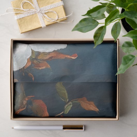 Papier Mousseline Magnolias citrouille et blanc (Cadeau)