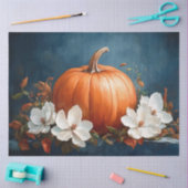 Papier Mousseline Magnolias citrouille et blanc (Artisanat)