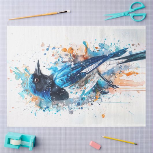 Papier Mousseline Magpie Bird Cerulean Charme Découpage (Artisanat)