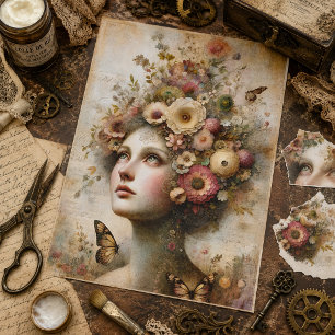 Papier Mousseline Maiden floral rose blanc, Découpage antique