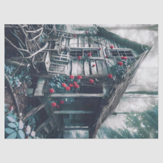 Papier Mousseline Maison ancienne dans les bois avec découpage Rose