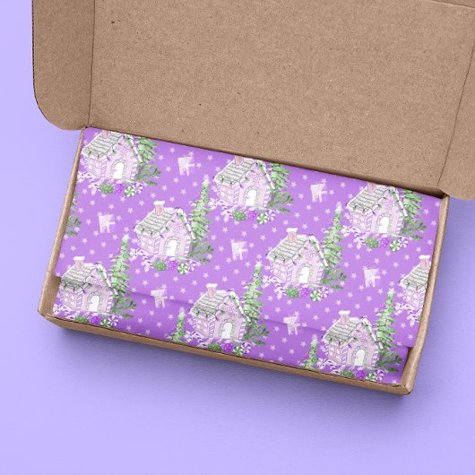 Papier Mousseline Maison en pain d'épices violet Noël