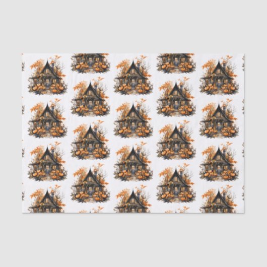 Papier Mousseline Maison hantée avec Motif Citrouille d'Halloween (Recto)