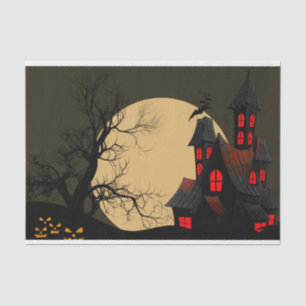 Papier Mousseline Maison hantée effrayante et Halloween pleine lune