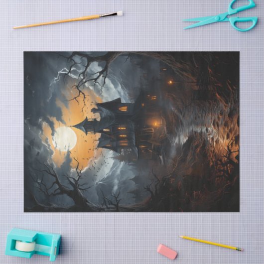 Papier Mousseline Maison Hantée éffrayante Halloween Découpage (Artisanat)