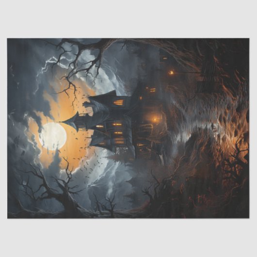 Papier Mousseline Maison Hantée éffrayante Halloween Découpage (Recto)