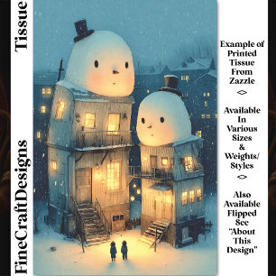 Papier Mousseline Maisons surmontées d'un bonhomme de neige fantaisi