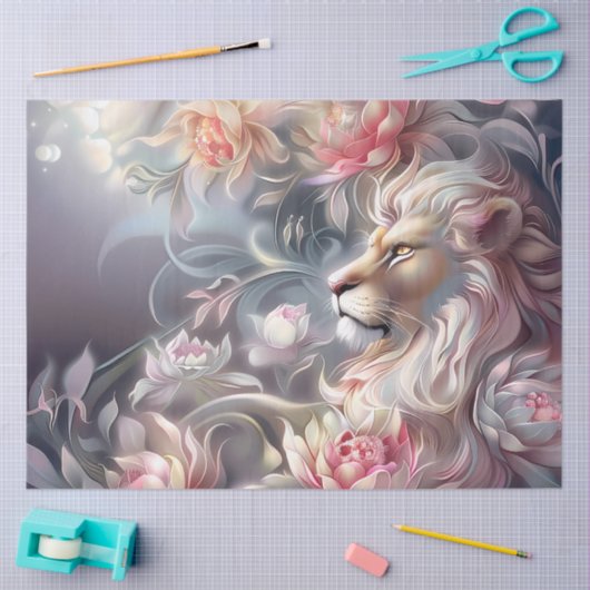 Papier Mousseline Majestic Elegant Floral Lion Head Decoupage (Artisanat)