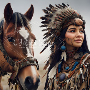 Papier Mousseline Majestic Horse And Young Native Woman