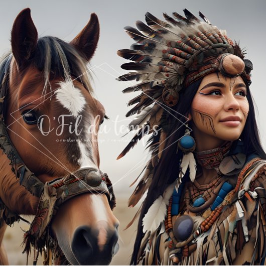 Papier Mousseline Majestic Horse And Young Native Woman