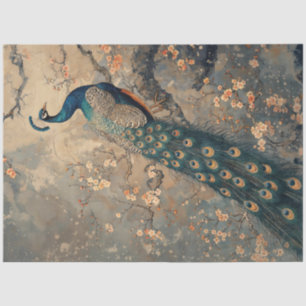 Papier Mousseline Majestic Peacock au milieu des fleurs de cerisiers