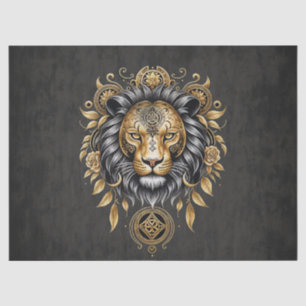 Papier Mousseline Majestic tête de lion doré avec crinière noire.