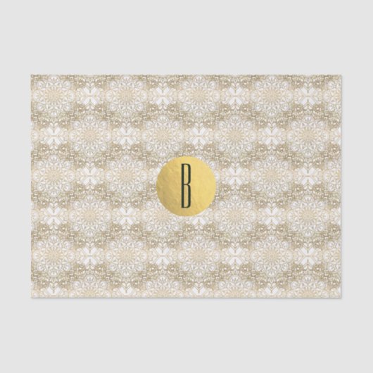 Papier Mousseline Mandala Or & Blanc Elegant Chic Monogramme Moderne (Recto)
