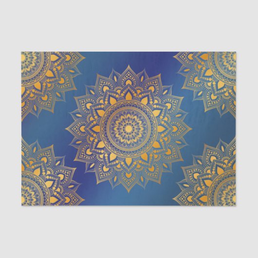 Papier Mousseline Mandalas en or sur Découpage bleu (Recto)