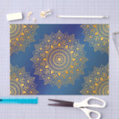 Papier Mousseline Mandalas en or sur Découpage bleu (Artisanat)