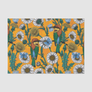 Papier Mousseline Mangeurs d'abeilles, papillons bleus et marguerite