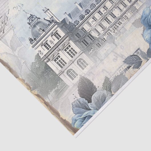 Papier Mousseline Manoir bleu français (Détail)