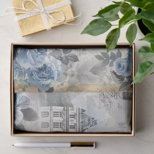 Papier Mousseline Manoir bleu français (Cadeau)