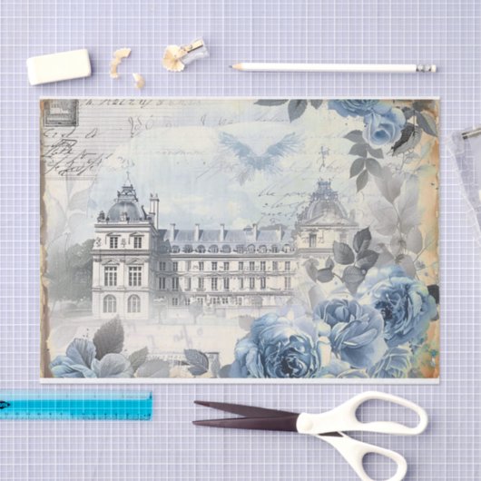 Papier Mousseline Manoir bleu français (Artisanat)