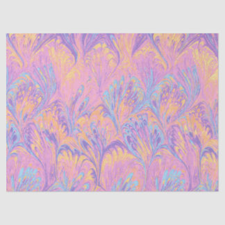 PAPIER MOUSSELINE MARBLED PAPER,ABSTRACT PINK BLUE PEACOCK PATTERN