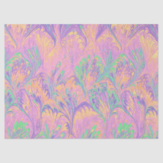 PAPIER MOUSSELINE MARBLED PAPER,ABSTRACT PINK GREEN  PEACOCK PATTERN