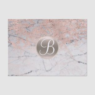 Papier Mousseline Marbre Argent et Or Rose Monogramme Lettre Initial
