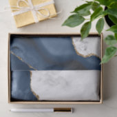 Papier Mousseline Marbre blanc Agate Navy Blue dorée (Cadeau)