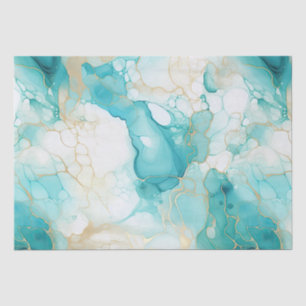 Papier Mousseline Marbre blanc d'or Aqua Mint