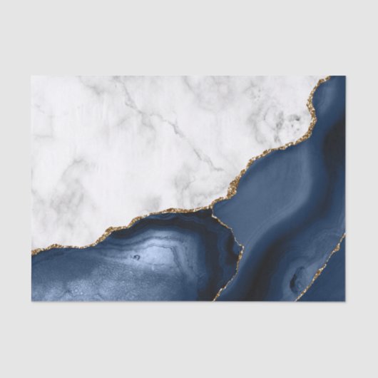 Papier Mousseline Marbre blanc Gilded Marine Blue Agate (Recto)