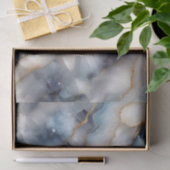 Papier Mousseline Marbre bleu céleste glamour avec perles d'or (Cadeau)