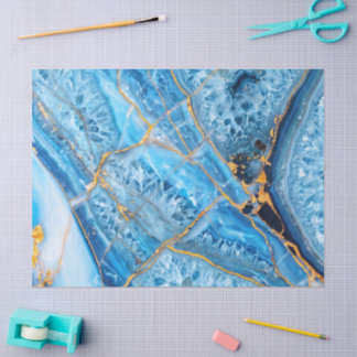Papier Mousseline Marbre bleu et or