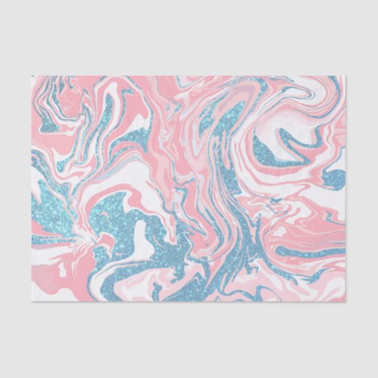 Papier Mousseline Marbre de Parties scintillant bleu rose moderne (Recto)