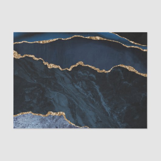 Papier Mousseline Marbre de Parties scintillant en or bleu marine (Recto)