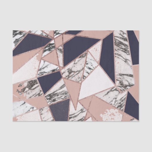Papier Mousseline Marbre géométrique de pêche de bleu marine et or (Recto)