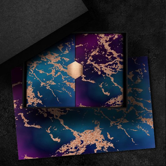 Papier Mousseline Marbre Luxe Moody | Violet foncé et or rose sarcel