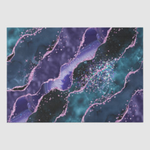 Papier Mousseline Marbre Luxueux Cristal Agate Violet Sarcelle Paill