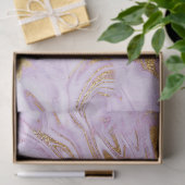 Papier Mousseline Marbre Moderne Violet Clair, Blanc et Or (Cadeau)